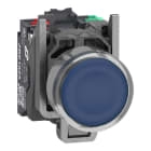 SCHNEIDER ELECTRIC - Leuchtdrucktaster, Harmony XB4, Metall, 22mm, blau, unbeschriftet, LED, glatte Kalotte, 1S+1Ö, 24V ACDC, Push-In