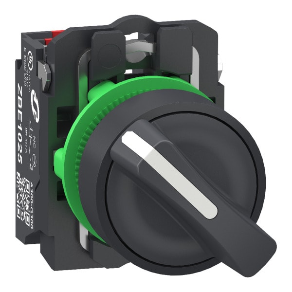SCHNEIDER ELECTRIC - Wahlschalter, Knebelschalter, Harmony XB5, Kunststoff, 22mm, schwarz, 2 Stellungen, rastend, 1S+1Ö, Push-In