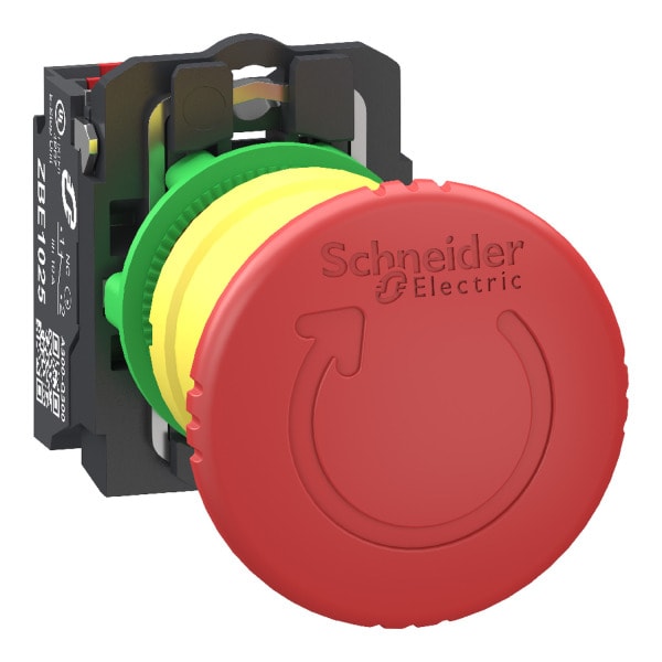 SCHNEIDER ELECTRIC - Not-Aus/Not-Halt-Schalter, Harmony XB5, Kunststoff, 22mm, rot, Pilz 40mm, Drehentriegelung, 1Ö, Push-In
