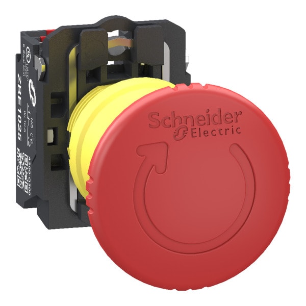 SCHNEIDER ELECTRIC - Not-Aus/Not-Halt-Schalter, Harmony XB5, Kunststoff, 22mm, rot, Pilz 40mm, Drehentriegelung, 1S+1Ö, Push-In