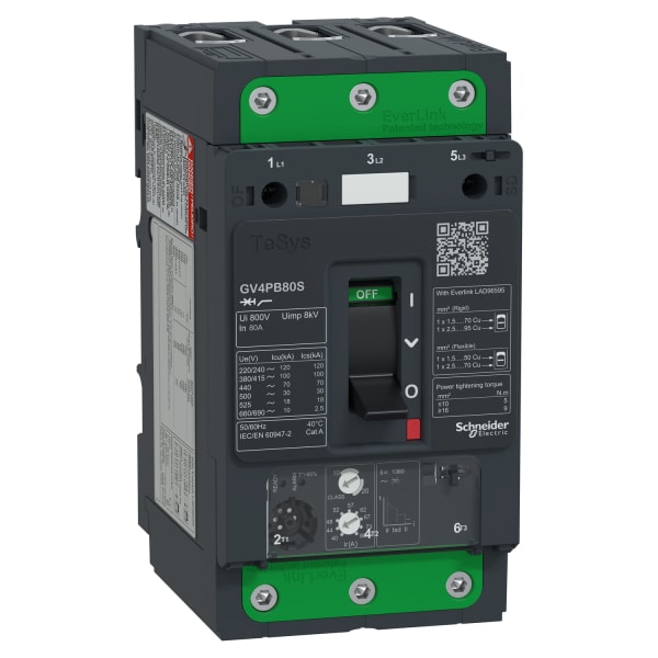 SCHNEIDER ELECTRIC - Motorschutzschalter, TeSys Power GV4, 3P, 80A, Icu 100kA, thermomagnetisch multifunktional, UL489