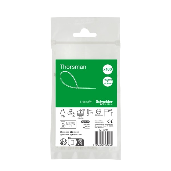 SCHNEIDER ELECTRIC - Kabelbinder Thorsman, Abmessung: 100X2,5 mm, VPE=100 Stück Farbe: klar