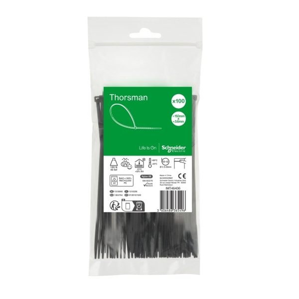 SCHNEIDER ELECTRIC - Kabelbinder Thorsman, Abmessung: 150X3,6 mm, VPE=100 Stück Farbe schwarz