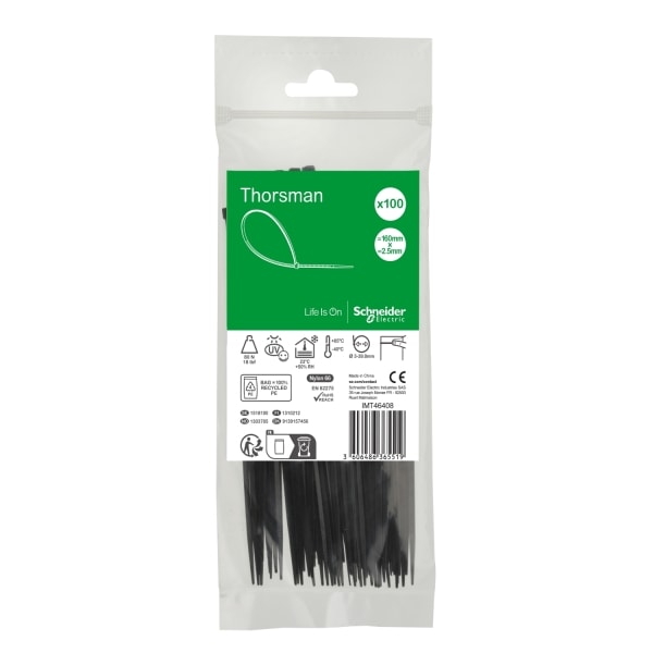 SCHNEIDER ELECTRIC - Kabelbinder Thorsman, Abmessung: 160X2,5 mm, VPE=100 Stück Farbe schwarz