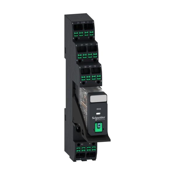 SCHNEIDER ELECTRIC - Interface-Relais, Harmony RXG, 5A, 24V DC, 2W, Prüftaste, Bügel, Sockel, Push-In, vormontiert