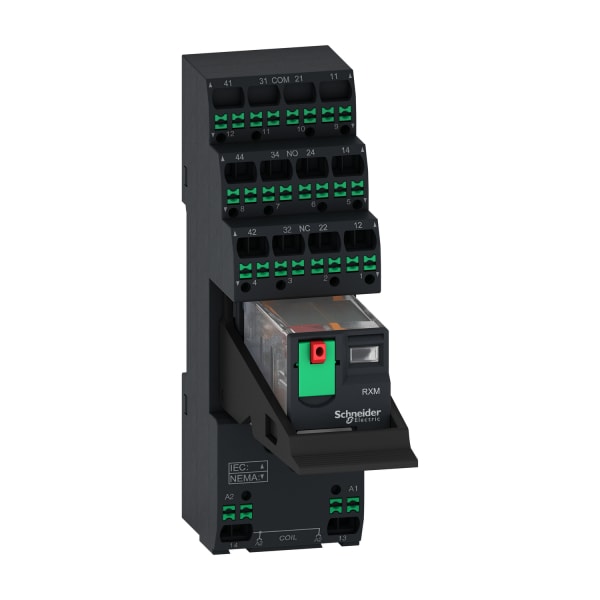 SCHNEIDER ELECTRIC - Miniaturrelais, Harmony RXM, 6A, 24V AC, 4W, Prüftaste, Bügel, Sockel, Push-In, vormontiert