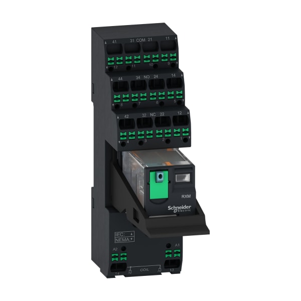 SCHNEIDER ELECTRIC - Miniaturrelais, Harmony RXM, 6A, 24V DC, 4W, Prüftaste, Bügel, Sockel, Push-In, vormontiert