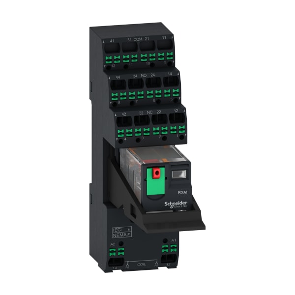 SCHNEIDER ELECTRIC - Miniaturrelais, Harmony RXM, 6A, 24V AC, 4W, LED, Prüftaste, Bügel, Sockel, Push-In, vormontiert