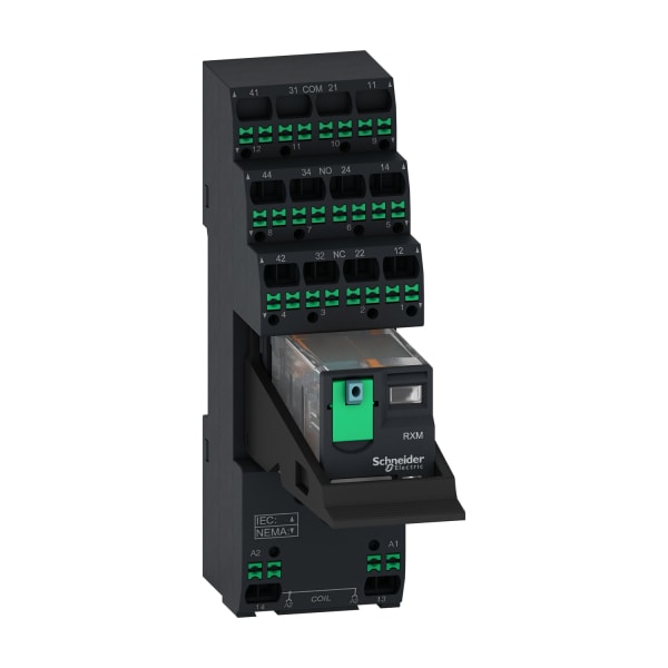 SCHNEIDER ELECTRIC - Miniaturrelais, Harmony RXM, 6A, 24V DC, 4W, LED, Prüftaste, Bügel, Sockel, Push-In, vormontiert