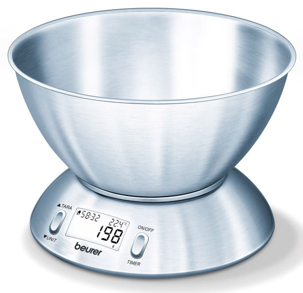 BEURER - Küchenwaage b.5kg 1gTeil Tara LCD Schüssel 1.5L edelstahl