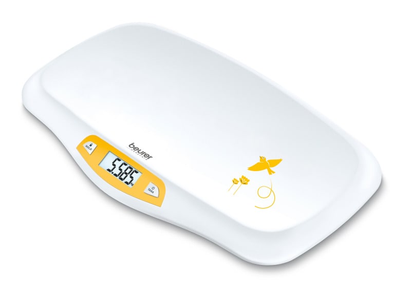 BEURER - Babywaage b.20kg 5gTeil. Zuwiegef. XL LCD weiß-gelb