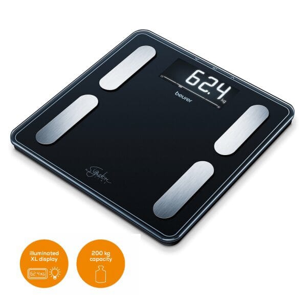 BEURER - Fettanalysewaage b.200kg Glas XL-LCD BMI 10Speicher sw