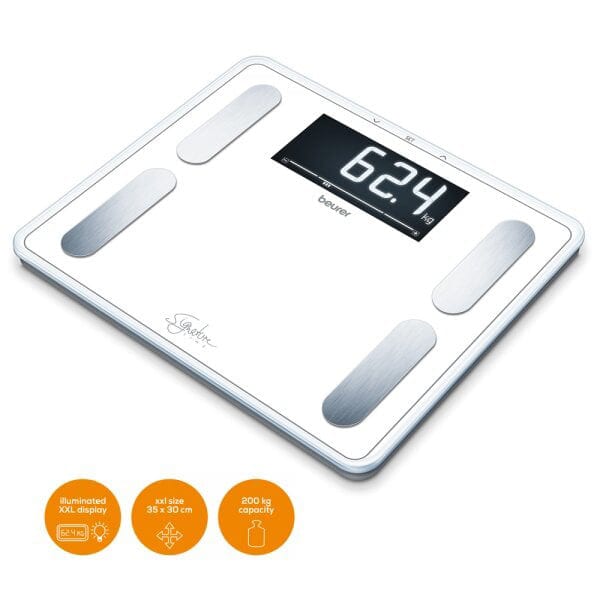 BEURER - Fettanalysewaage b.200kg Glas XXL-LCD BMI 10Speicher ws