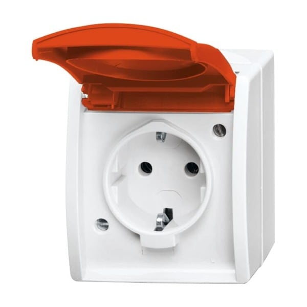 BUSCH-JAEGER - SCHUKO Steckdose mit Klappdeckel 16 A alpinweiß/rot - ocean