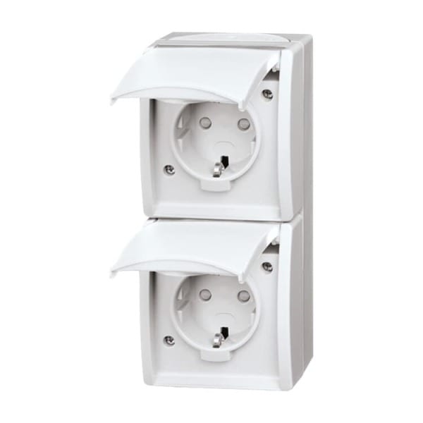 BUSCH-JAEGER - SCHUKO Doppelsteckdose Safety+ senkrecht mit Klappdeckel alpinweiß - ocean