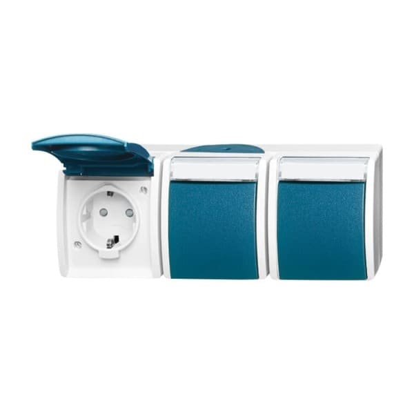 BUSCH-JAEGER - SCHUKO Dreifachsteckdose Safety+ mit Klappdeckel 16 A grau/blaugrün - ocean