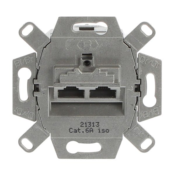 BUSCH-JAEGER - UAE Anschlussdosen-Einsatz Cat 6a RJ45 8(8)-Stecker geneigt 2-fach grau