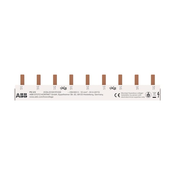 ABB - Phasenschiene 3-phasig,9 Pins,10mm2 3Ph.,9Pins,10qmm
