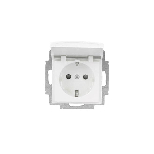 BUSCH-JAEGER - SCHUKO-Einsatz Safety+ mit Klappdeckel/Beschriftung alpinweiß - balance SI