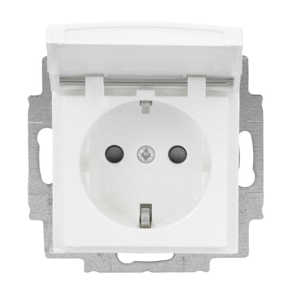 BUSCH-JAEGER - SCHUKO-Einsatz Safety+ mit Klappdeckel/Beschriftung alpinweiß - balance SI