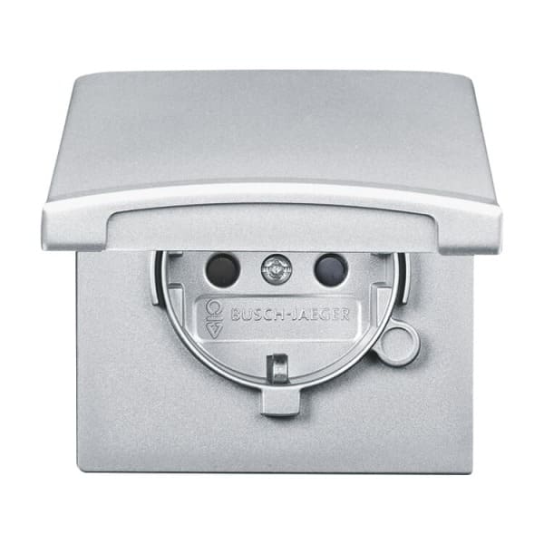 BUSCH-JAEGER - SCHUKO Steckdosen-Einsatz Safety+ mit Klappdeckel alusilber - Allwetter 44(IP44)
