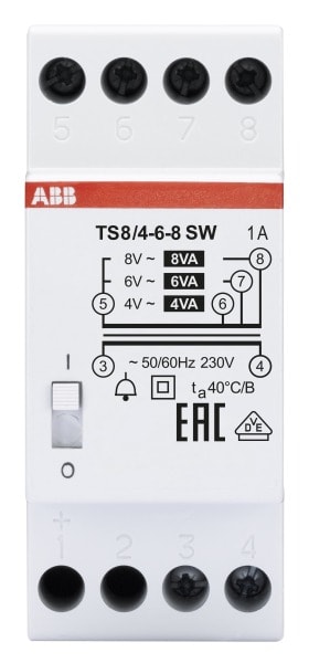 ABB - Klingeltransformator 230 V 8 VA,4-6-8V EIN/AUS Schalter