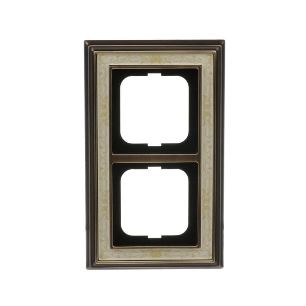BUSCH-JAEGER - Abdeckrahmen 2-fach Messing antik Dekor elfenbeinweiß - Busch-dynasty