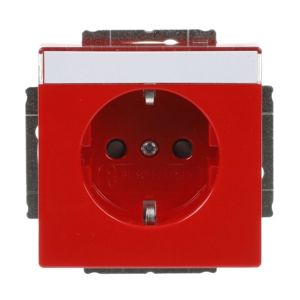 BUSCH-JAEGER - SCHUKO Steckdosen-Einsatz Safety+ mit Beschriftungsfeld rot - Plattform 63