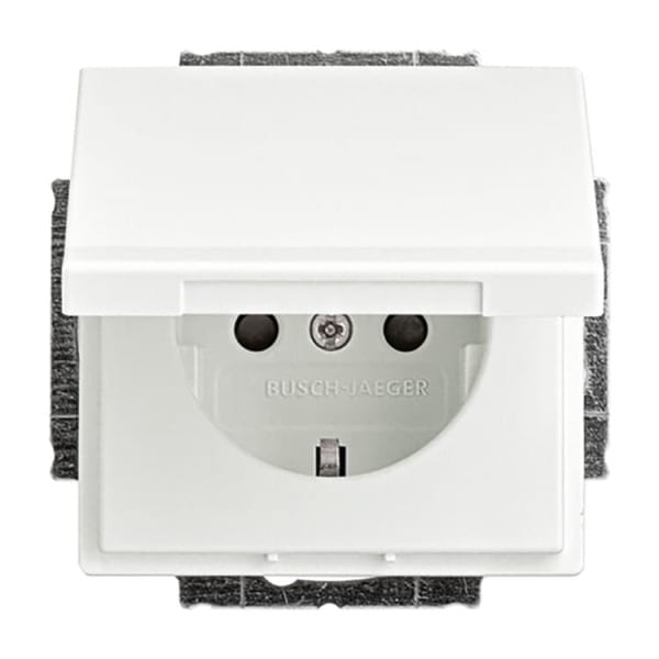 BUSCH-JAEGER - SCHUKO Steckdosen-Einsatz Safety+ mit Klappdeckel studioweiß matt - Plattform 63
