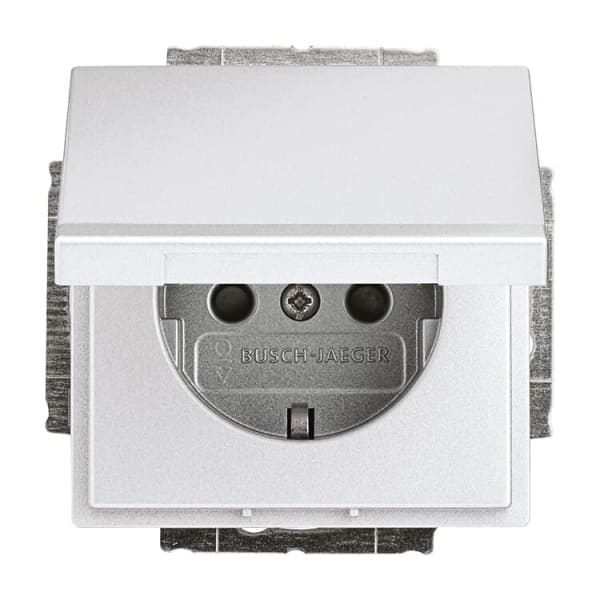 BUSCH-JAEGER - SCHUKO-Einsatz Safety+ mit Klappdeckel ohne Spreize alusilber - Plattform 63