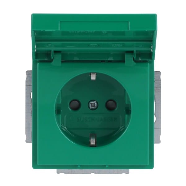 BUSCH-JAEGER - SCHUKO-Einsatz Safety+ mit Klappdeckel/Beschriftung grün - Plattform 63