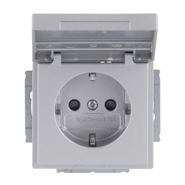 BUSCH-JAEGER - SCHUKO-Einsatz Safety+ mit Klappdeckel/Beschriftung alusilber - Plattform 63