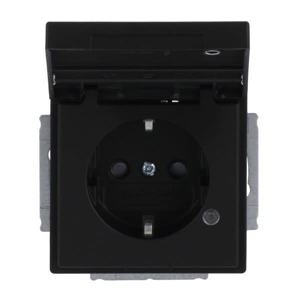 BUSCH-JAEGER - SCHUKO-Einsatz Safety+mit Klappdeckel/Beschriftung/LED schwarz matt-Plattform 63