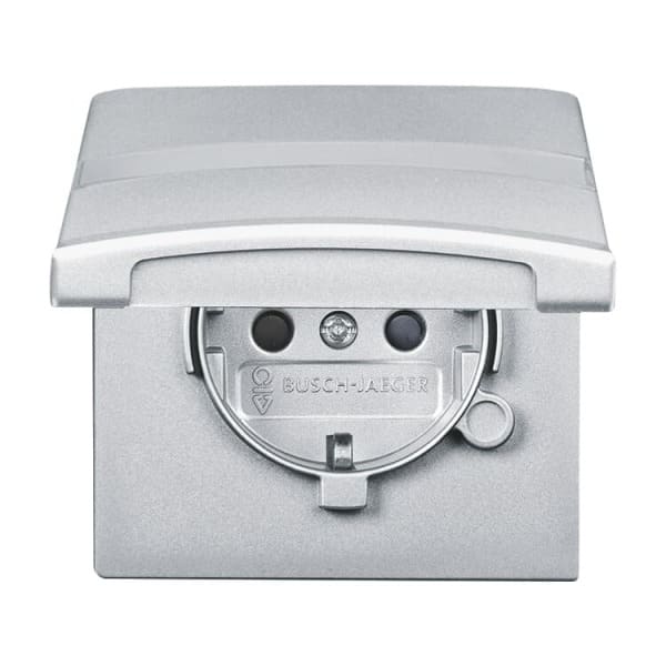 BUSCH-JAEGER - SCHUKO-Einsatz Safety+ mit Klappdeckel/Beschriftung alusilber Allwetter 44(IP44)