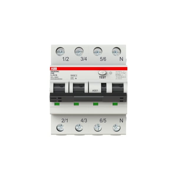 ABB - FI/LS Typ A 3+N-polig kurzzeitverzögert AP-R Charakteristik C 20A 100mA 6kA
