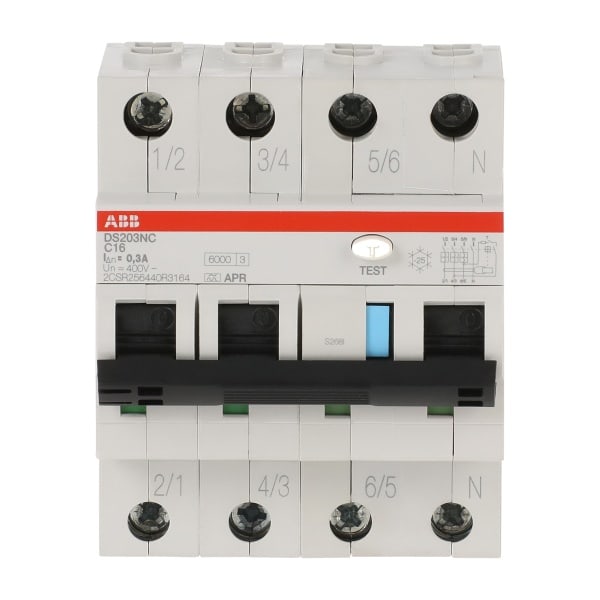 ABB - FI/LS Typ A 3+N-polig kurzzeitverzögert AP-R Charakteristik C 16A 300mA 6kA