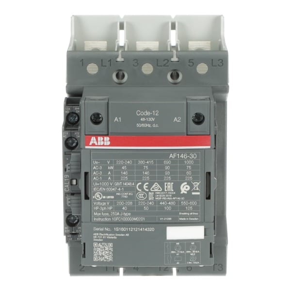 ABB - AF146-30-11B-12 Schütz 75kW, 48-130V 50/60Hz / DC Schienenanschlüsse