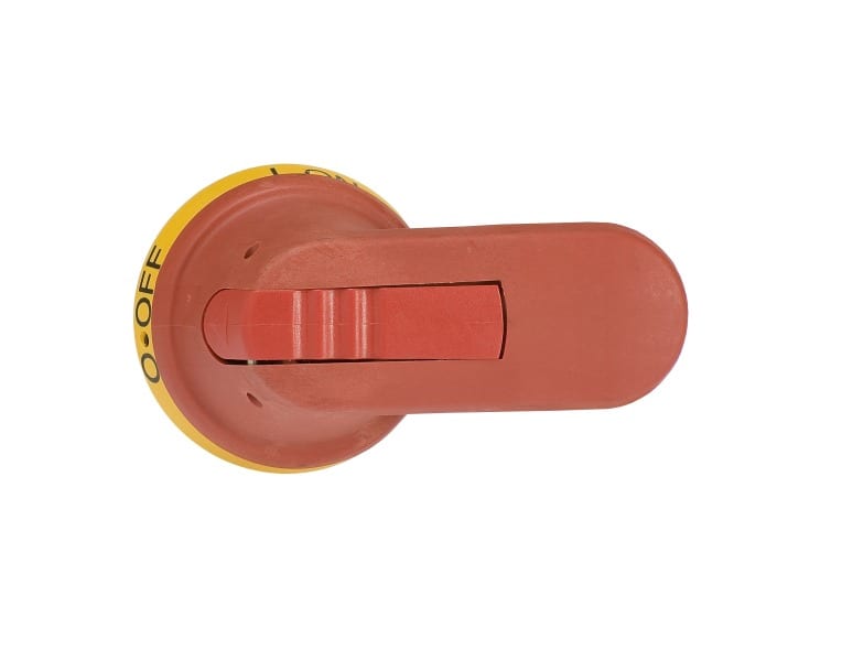 ABB - Pistolengriff rot-gelb 80 mm Wellen-ø 6 mm IP65 Beschriftung I-0/ON-OFF