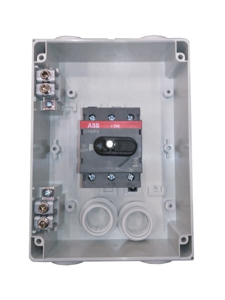 ABB - Lasttrennschalter Kunststoffgehäuse 3P 80A 690V Griff rot-gelb IP65 oben/unten