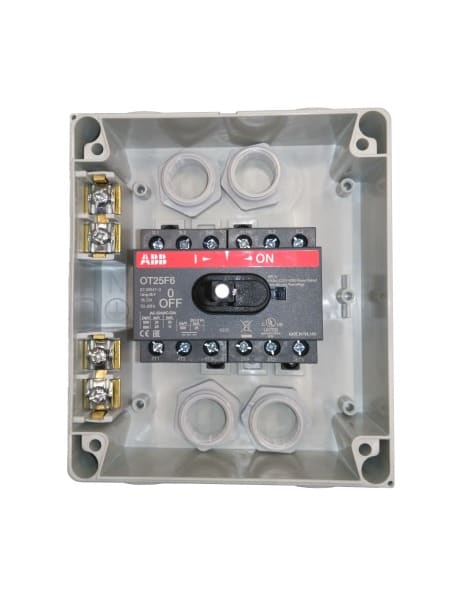ABB - Lasttrennschalter Kunststoffgehäuse 6P 20A 415V Griff rot-gelb IP65 oben/unten