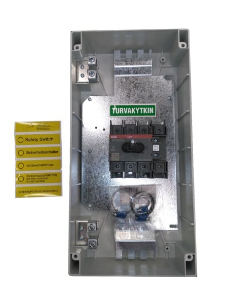 ABB - EMV-Sicherheitsschalter Kunststoffgeh. 4P 37kW 400V Griff rot-gelb IP65 oben/unt