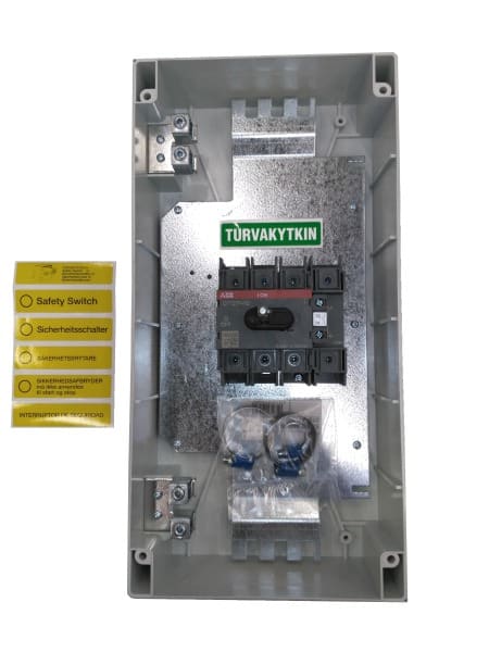 ABB - EMV-Sicherheitsschalter Kunststoffgeh. 4P 45kW 400V Griff rot-gelb IP65 oben/unt
