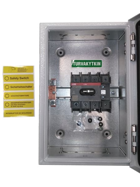 ABB - Sicherheitsschalter Stahlblechgeh. 4P 45kW 400V Griff rot-gelb IP65 oben/unten