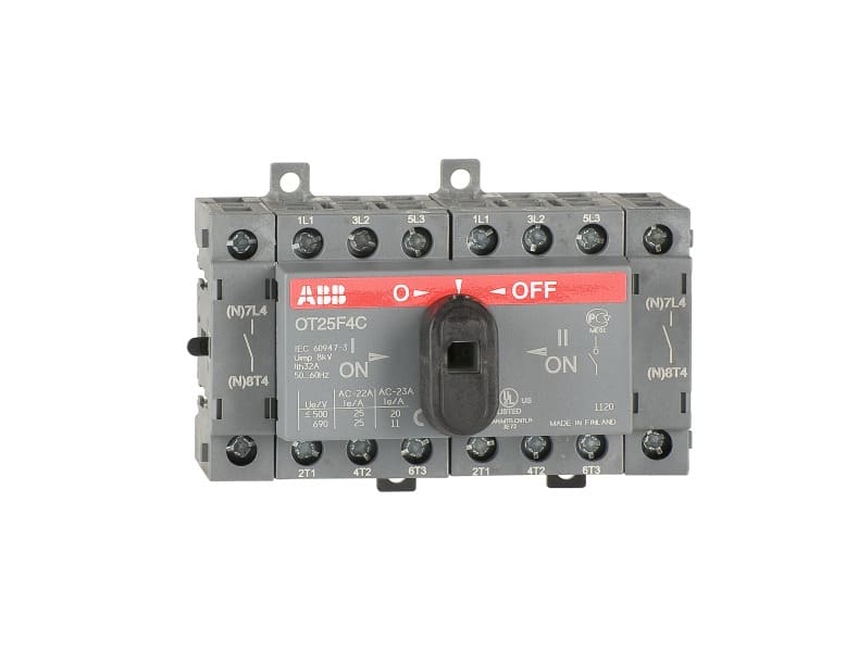 ABB - Lastumschalter 4-polig 25 A, mit schwarzem Knebelgriff I-0-II