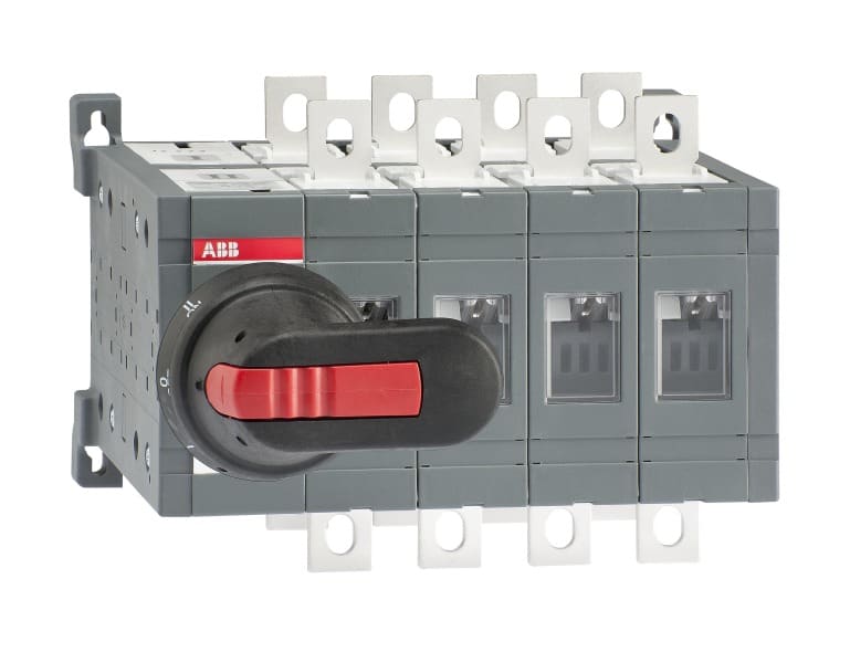 ABB - Lastumschalter 4-polig 200 A, mit Griff und Welle schnelle Umschaltung I-0-II