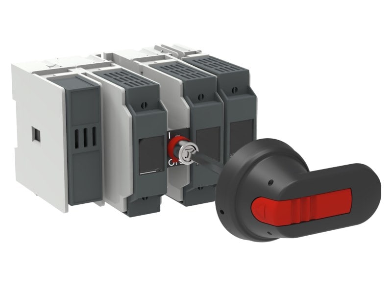 ABB - Sicherungslasttrennschalter 4P 40A m.Griff u.Welle ungesich. Neutrall. (links)