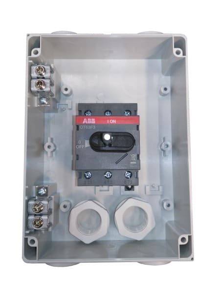 ABB - Lasttrennschalter Kunststoffgehäuse 3P 63A 690V Griff rot-gelb IP65 oben/unten