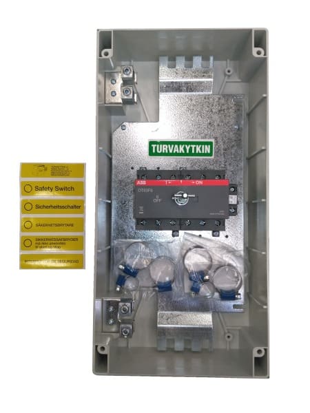 ABB - EMV-Sicherheitsschalter Kunststoffgeh. 6P 15kW 400V Griff rot-gelb IP65 oben/unt