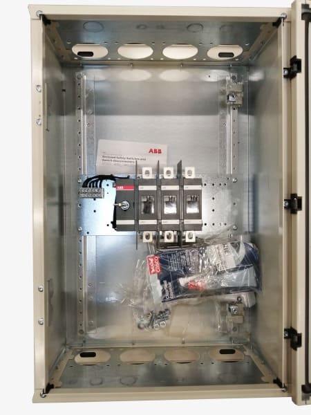 ABB - EMV-Sicherheitsschalter Stahlblechgeh. 3P 80kW 400V Griff rot-gelb IP65 oben/unt