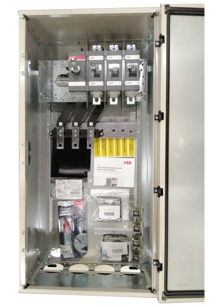 ABB - EMV-Sicherheitsschalter Stahlblechgeh. 3P 220kW 400V Griff schwarz IP54 unten
